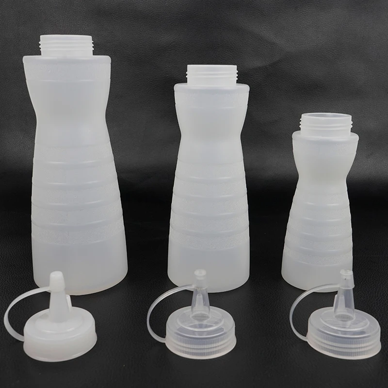Manufacturer Plastic Thin Waist Squeeze Sauce Bottle Embossed Nozzle Squeeze Pot Jam Tomato Salad Bottle Squeeze Sauce Bottle