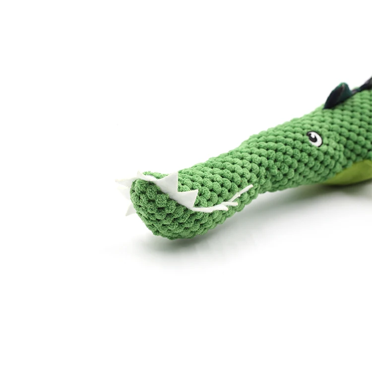 
Custom funny corn kernels curve green crocodile squeaky soft dog chew toy 