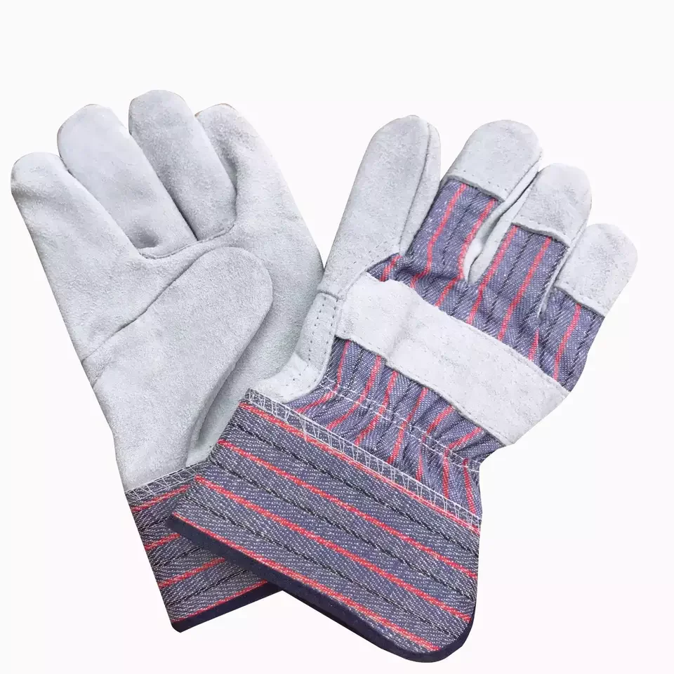 Regular Cowhide Leather Work Gloves with Rubberized Safety Cuff Gloves for Driving and Construction Average Size