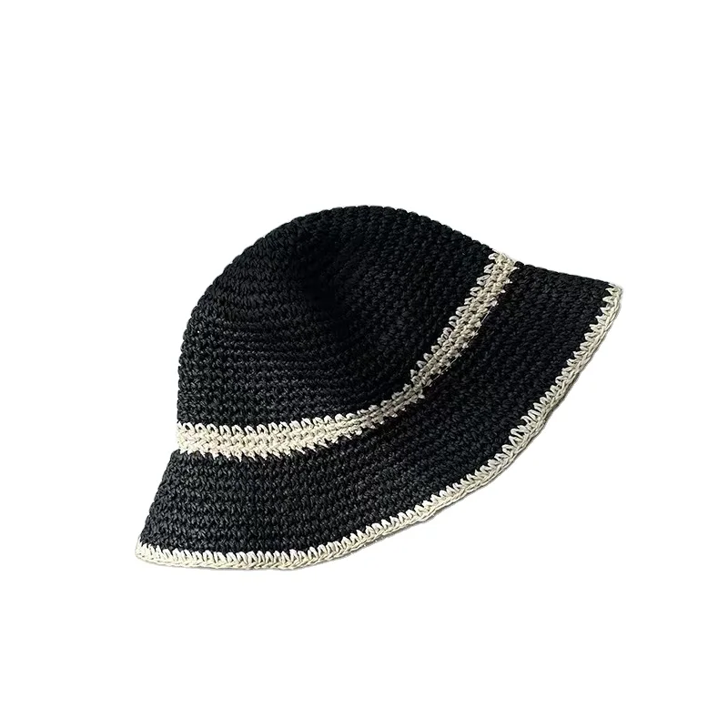 Refreshing Elegant Knitted Hat Crochet Paper Straw Hats for Women with logo