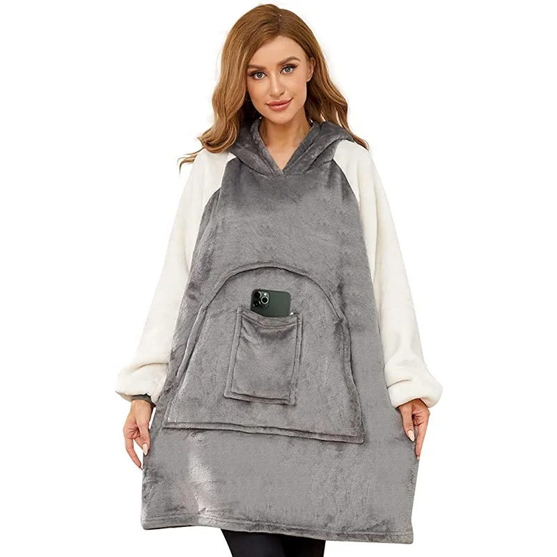 Blanket Hoodie Wearable Blanket With Two Pockets Super Soft Warm Flannel Blanket One Size Fits All