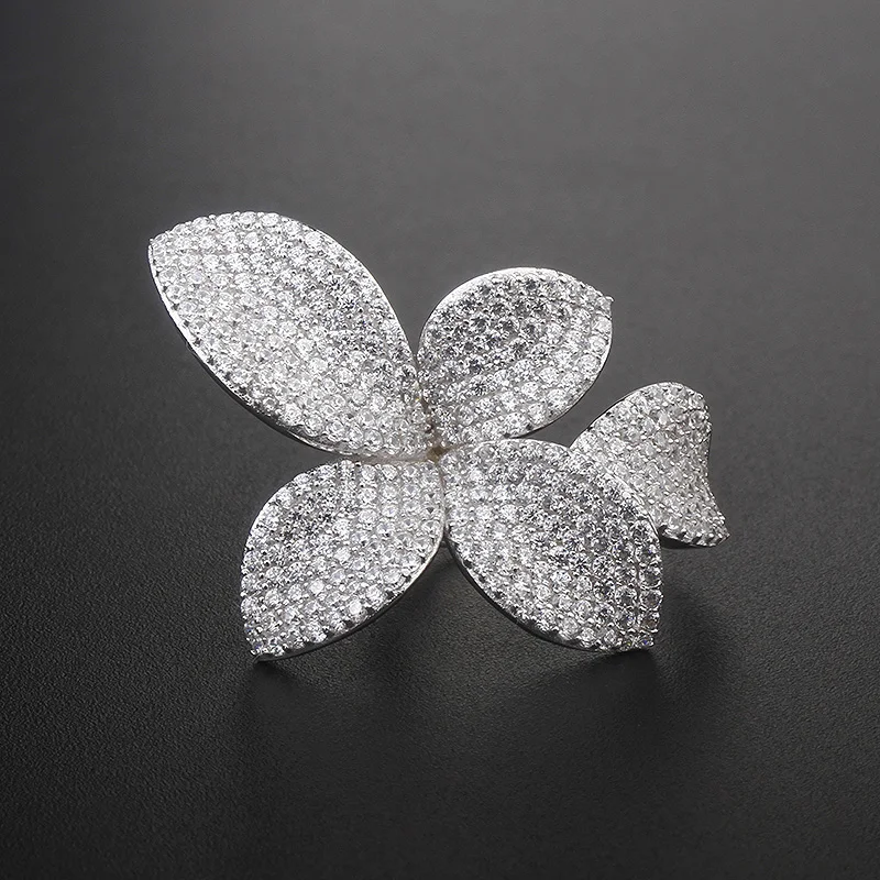 925 silver ring zircon pave diamond 18k gold plated  luxury designer leaf petal brands for women sterling rings zirconia jewelry