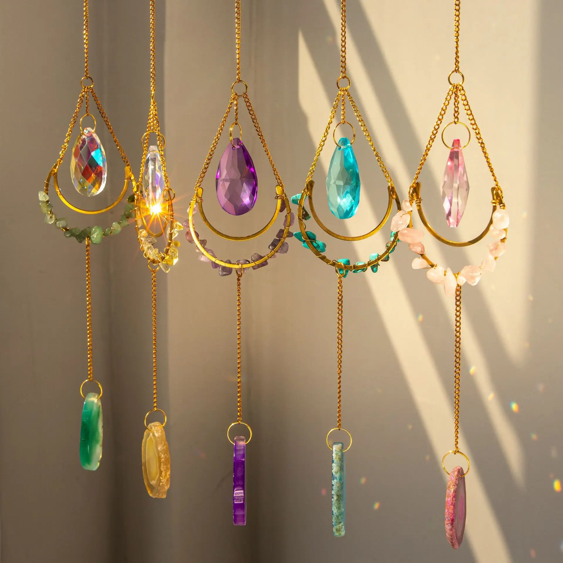 Natural Crystal Handmade Agate Slice Wind Chime Window Hanging Sun Catcher Supplies Bedroom Accessories Decor