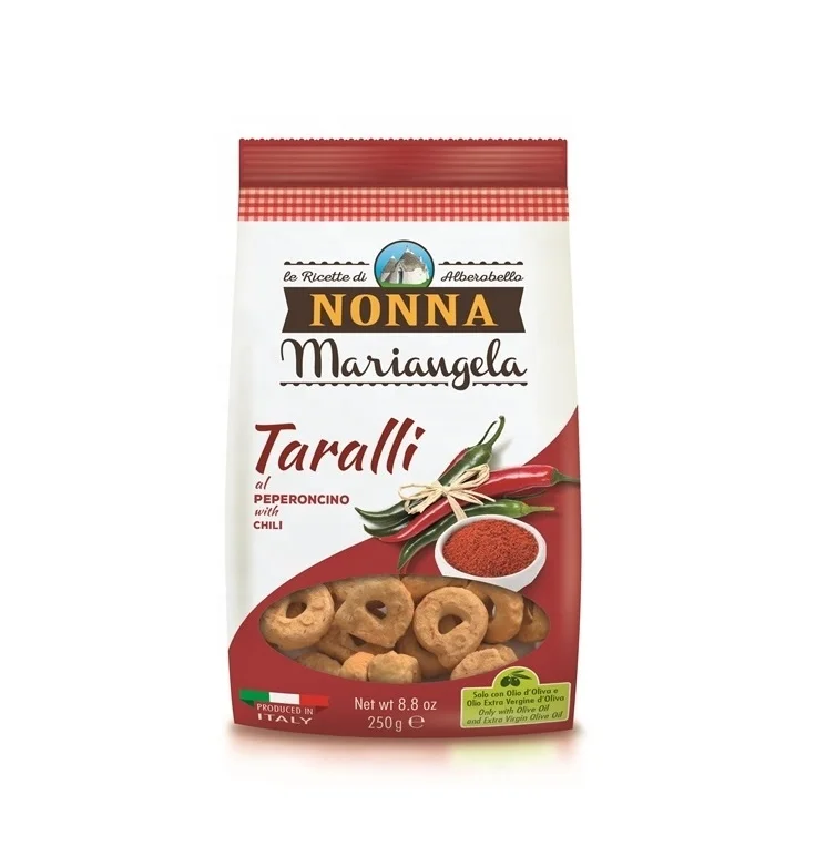 Premium Quality Traditional italian Taralli - Savory Snacks with Chili 250g, Grain snack for Aperitif, GDO, Horeca