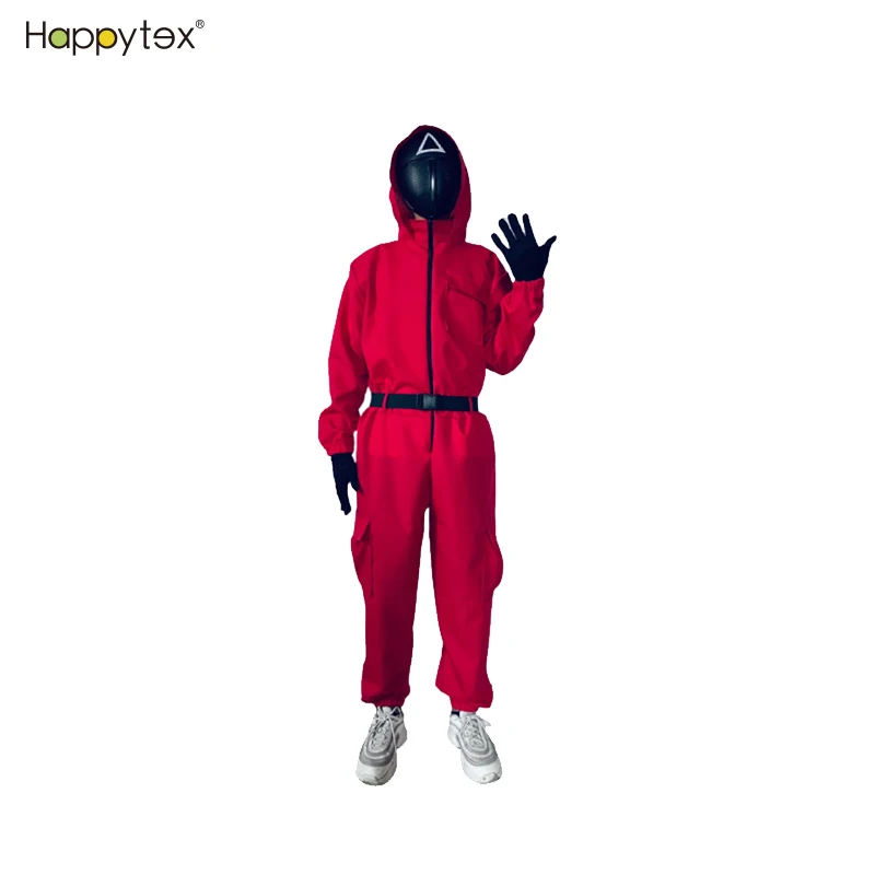 2021 Amazon Hot Sale Halloween Squidgame Cos Clothing Squid Game Costume Carnival With Belt Mask Red