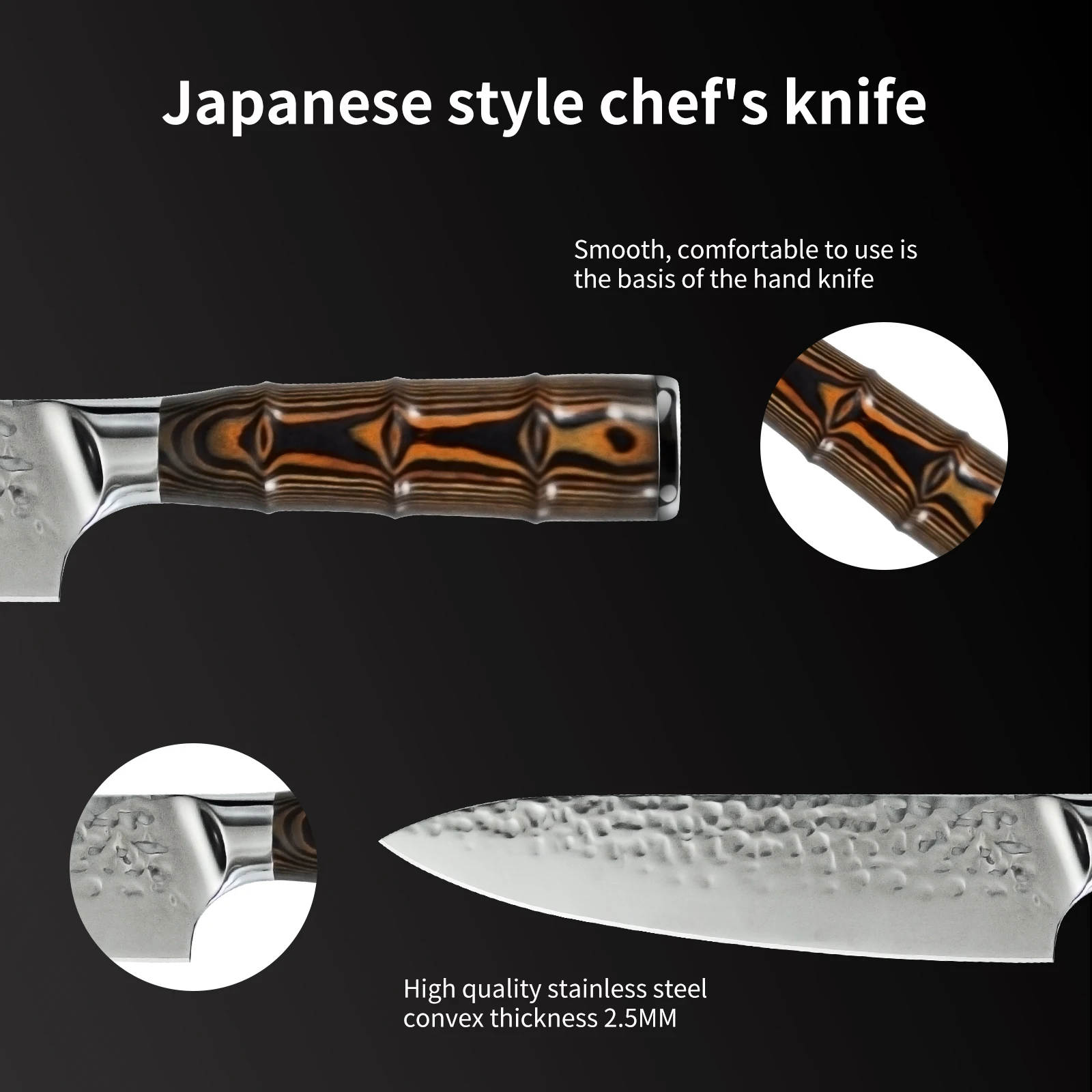 Professional Kitchen Long 20cm slicing knives Japanese Hammer Pattern stainless steel Chef Knife with gift box packaging