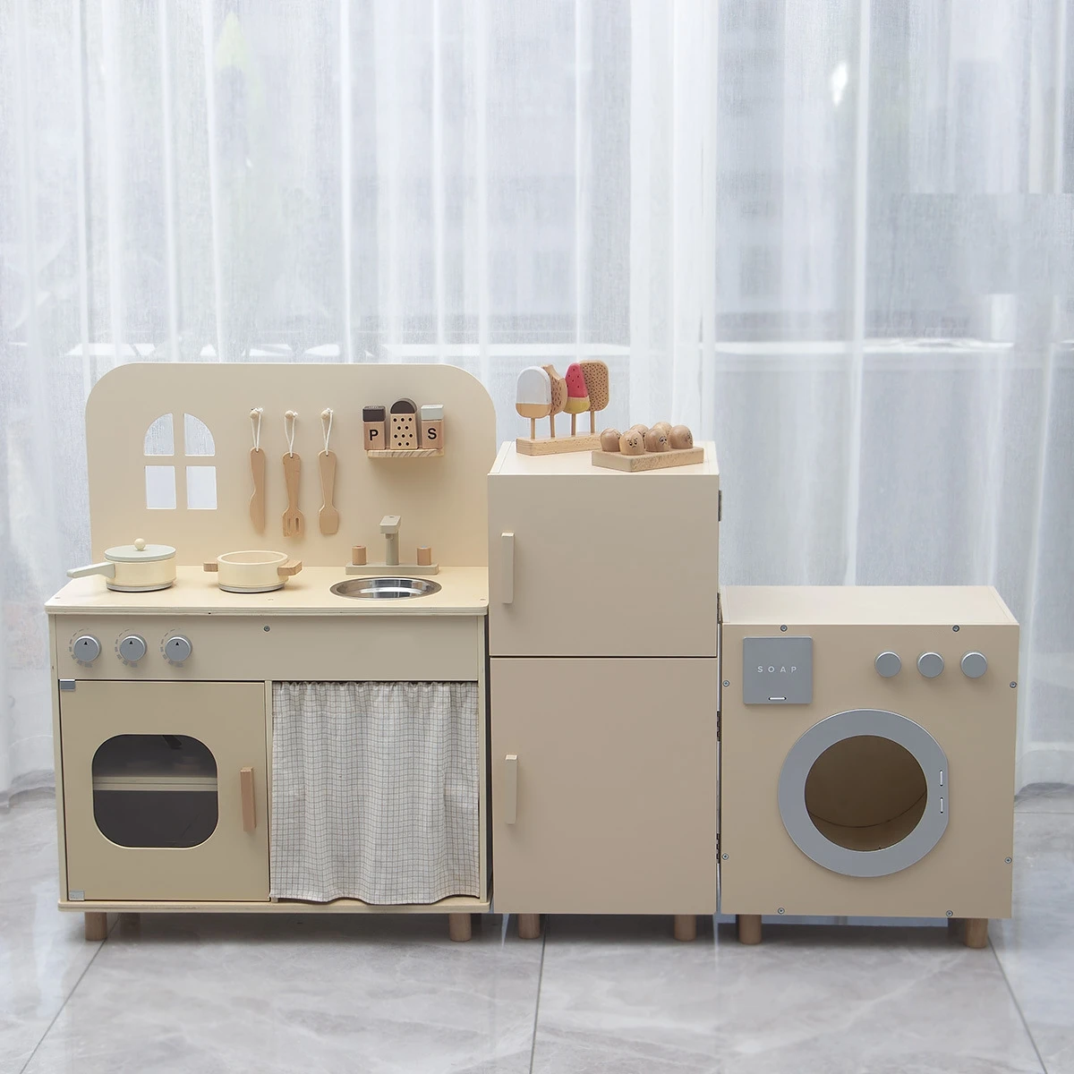 Modern kids mini kitchen toys real cooking wood kitchen sets for boys
