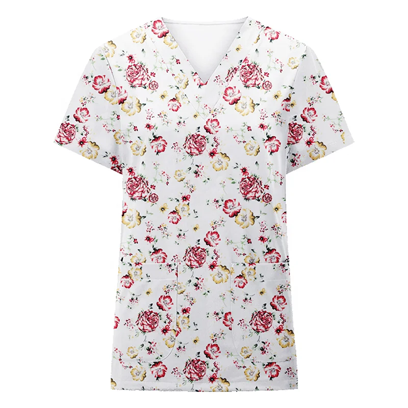 Wholesale custom floral print designing nursing scrubs tops hospital uniforms medical scrubs nurse