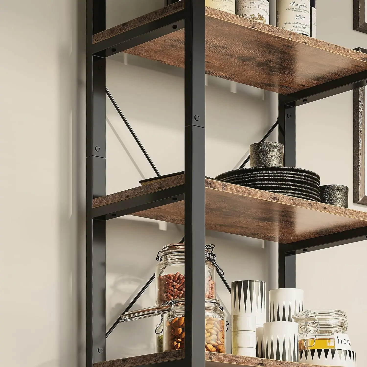 Bookcase 6 Shelves Vintage Industrial Style Bookcase For Home Office Decoration