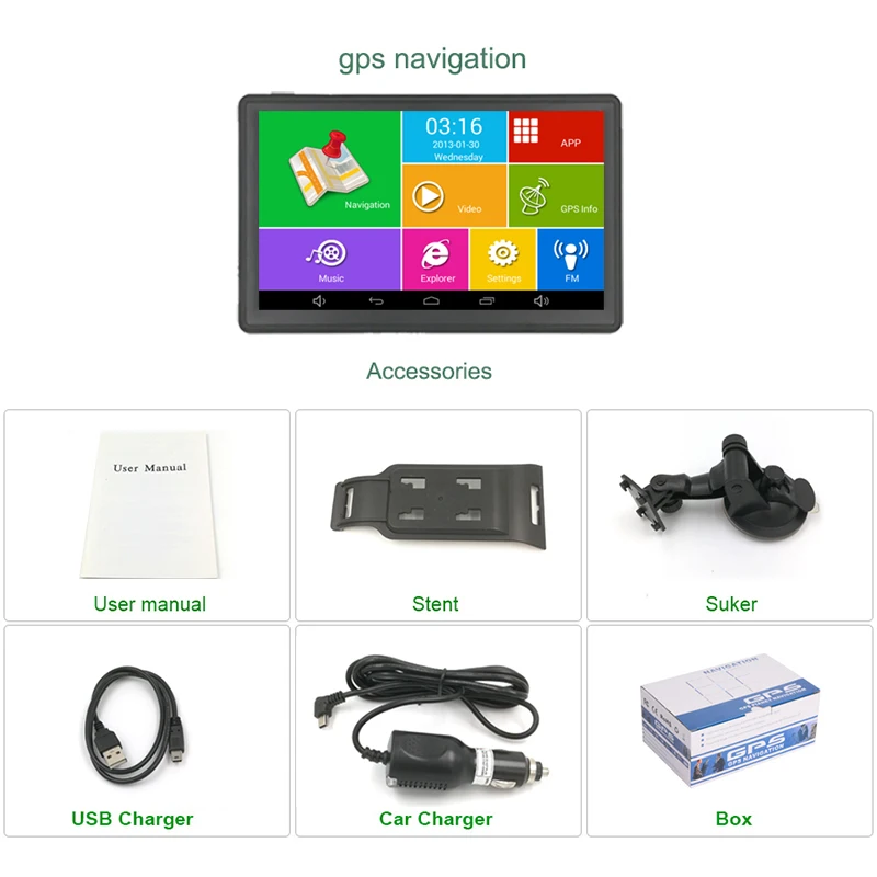 7inch Android GPS navigator Wifi Hd 800*480p high brightness touch screen truck vehicle GPS Free Europe USA Maps Gps navigator