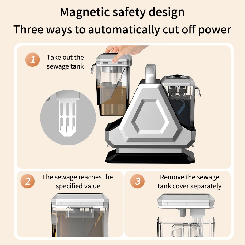 New design power off induction dry and wet vacuum cleaner separately added detergent sofa fabric carpet cleaning machine