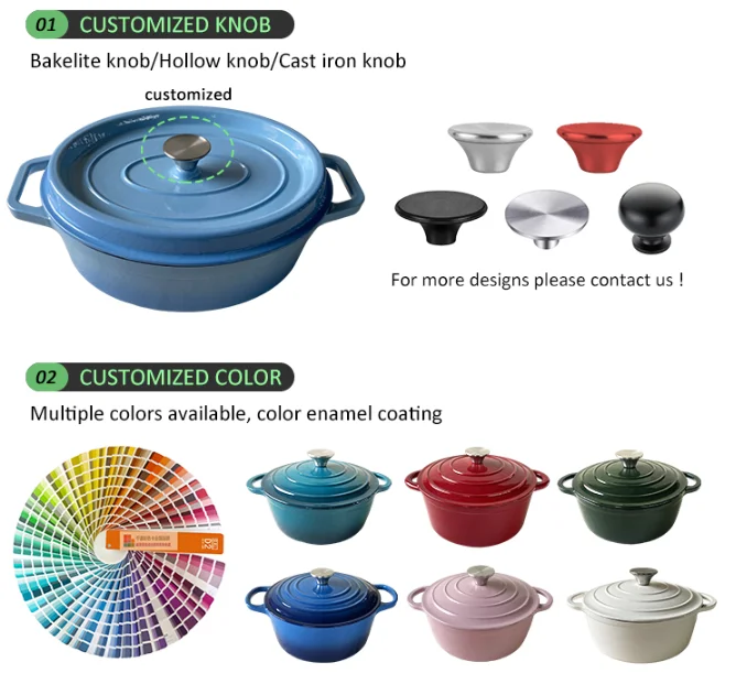 Colorful 24cm red round cast iron cookware enamel coating cast iron casserole dish nonstick dutch oven pots with lid