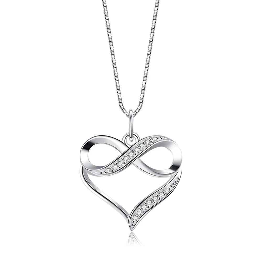 whosale fashion simple minimalist jewelry necklace cubic zirconia s925 women infinity heart shape silver zodiac necklace
