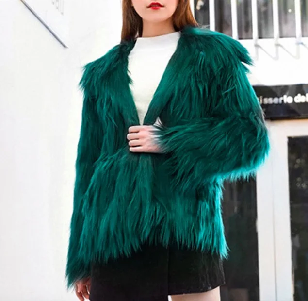 Elegant Furry Fur Coat Women Fluffy Warm Long Sleeve Female Outerwear Autumn Winter Coat Jacket Hairy Overcoat