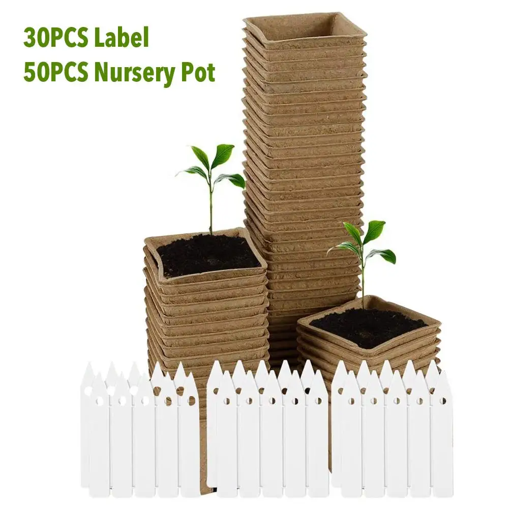 
Seed Starter Tray With 50PCS Seed Seedling Pots 30PCS Labels Biodegradable For Vegetable Seed Sowing Sprouter 