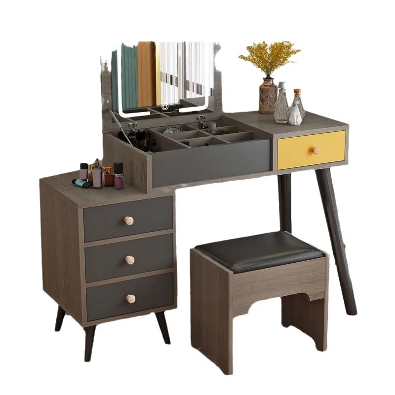 Nova Modern Solid Wood Makeup Vanity Desk With Led Lighted Mirror Bedroom Flip Top Mirror Dresser Table Furniture With Stool