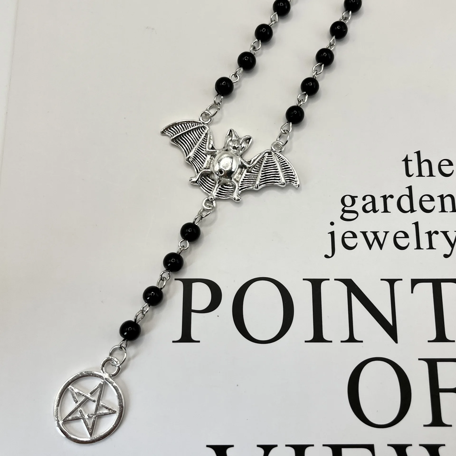 Gothic Bat Rosary Necklace Pentagram Pendant Victorian for Vampire Bat Necklace Gothic Ladies Holiday Gifts Jewelry Gift