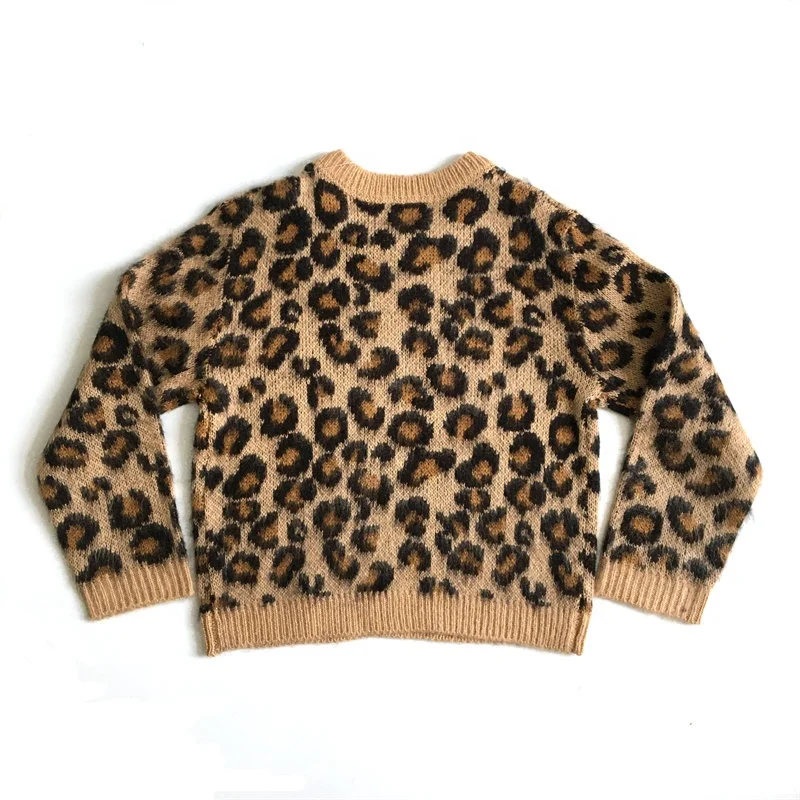 Leopard Pattern Small Baby 1 Year Infant Cotton Yarn Sweaters for Girl