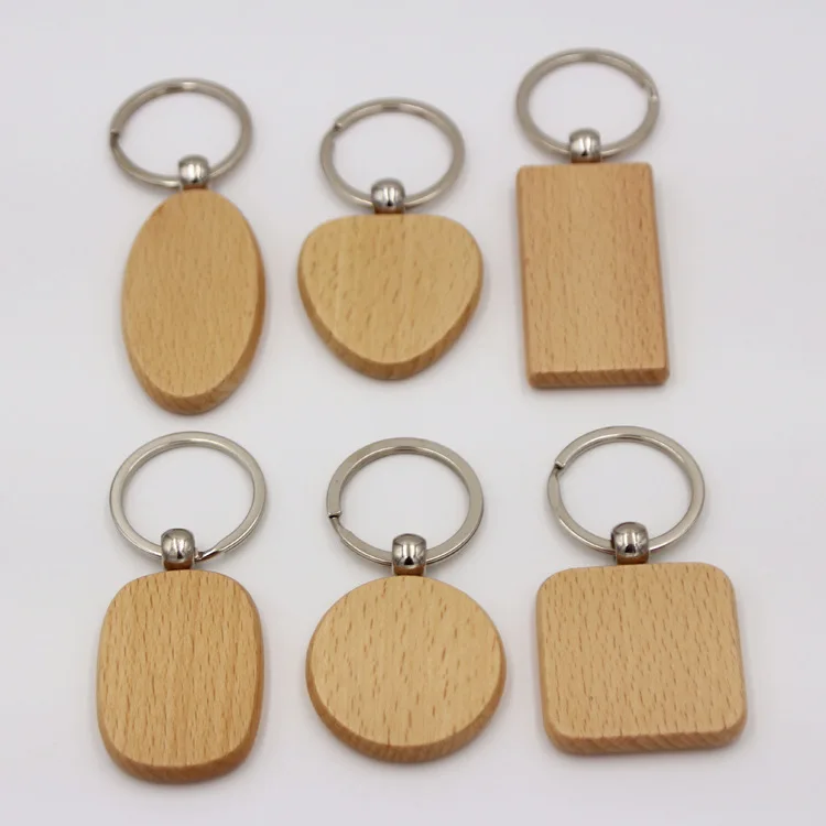 wood blank keyring /keychain  Rectangle Round Plain for Laser Engraving DIY Tags Wood Crafts Gift