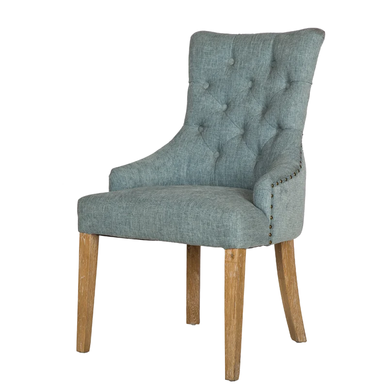 Oak Armless tufted wingback sillas de dise arm wood Fabric Luxury Tufted French Dining Chair
