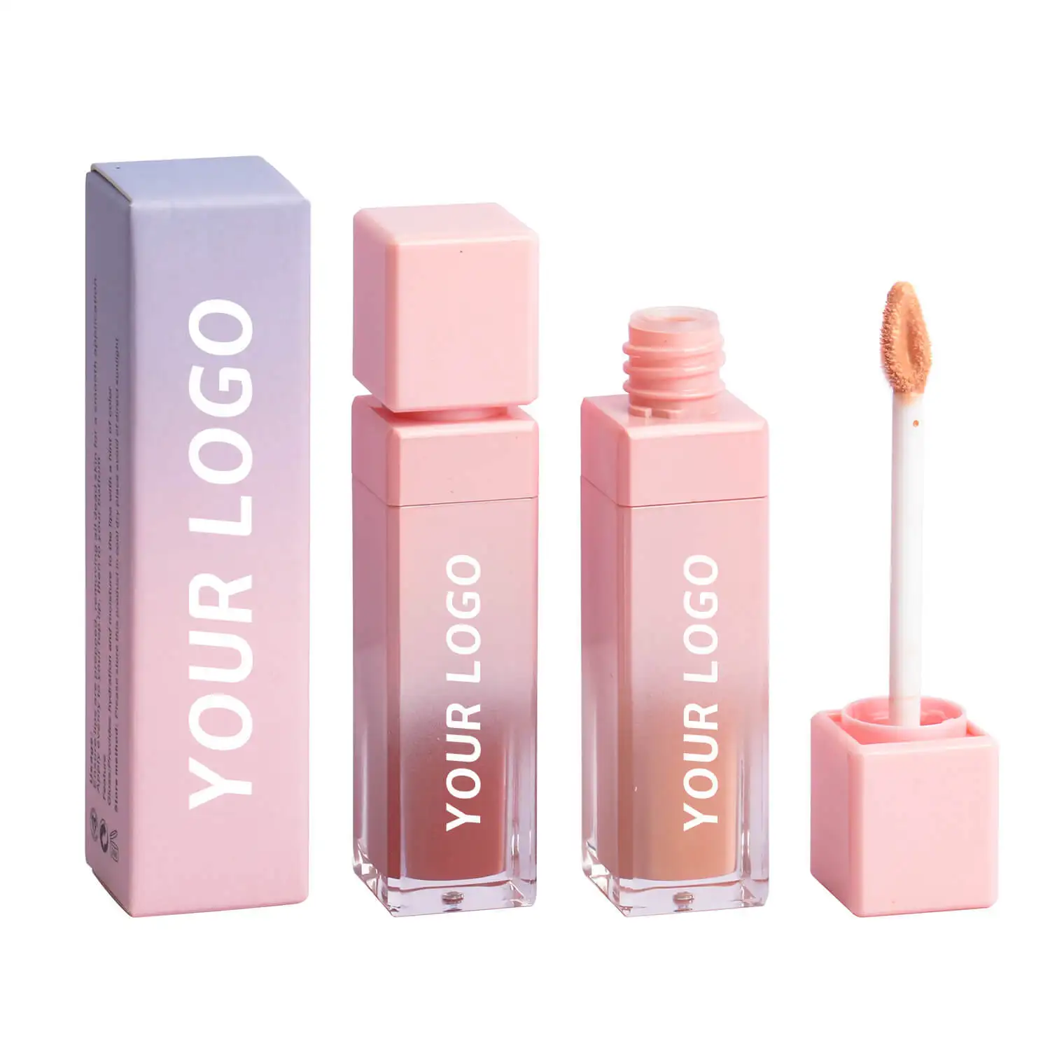 Luxury cute square pink gradient lip gloss tubes P35 with hot selling lipstick wholesale private label lip gloss vendor