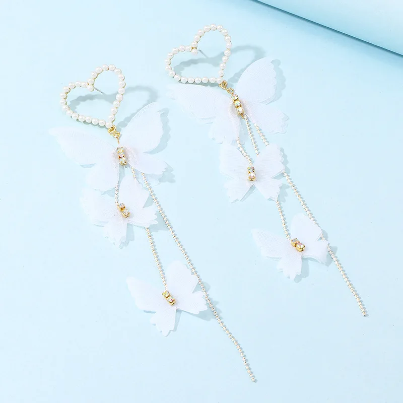 Barlaycs 2021 Новое поступление, корейские модные массивные серьги-подвески в форме сердца из ткани с бабочкой и жемчугом для женщин, ювелирные изделия