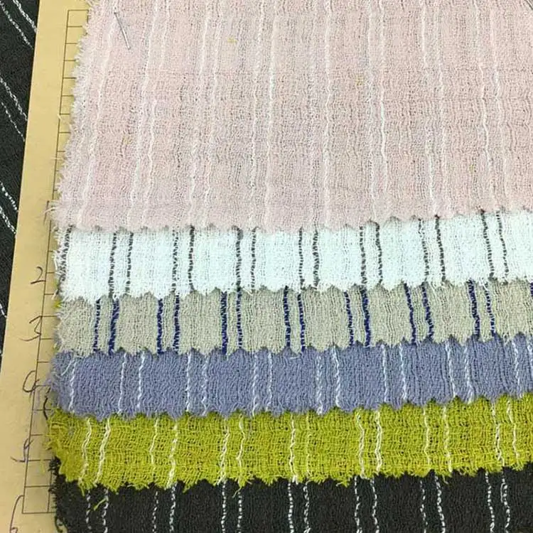 Custom Seersucker Shirt Dress Garment Material Woven Melan Men Washed Multi Striped Linen Cotton Fabric