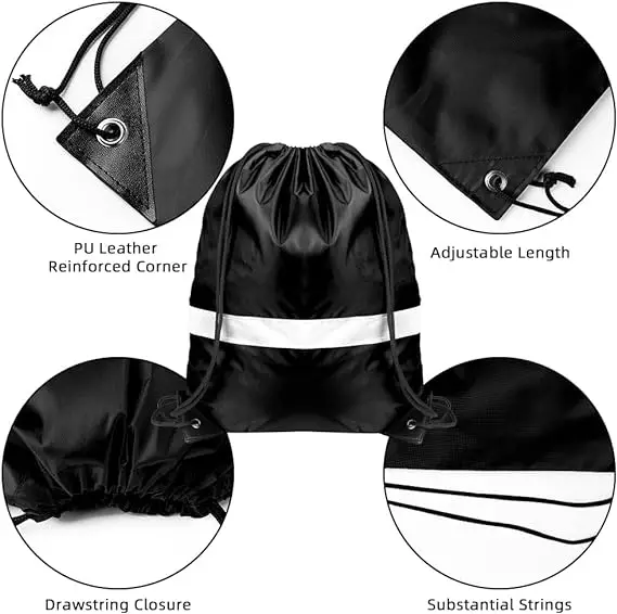 Custom Supermarket Sports Bag Nylon Recycled Foldable Women Men Reflective Drawstring Backpack Logo