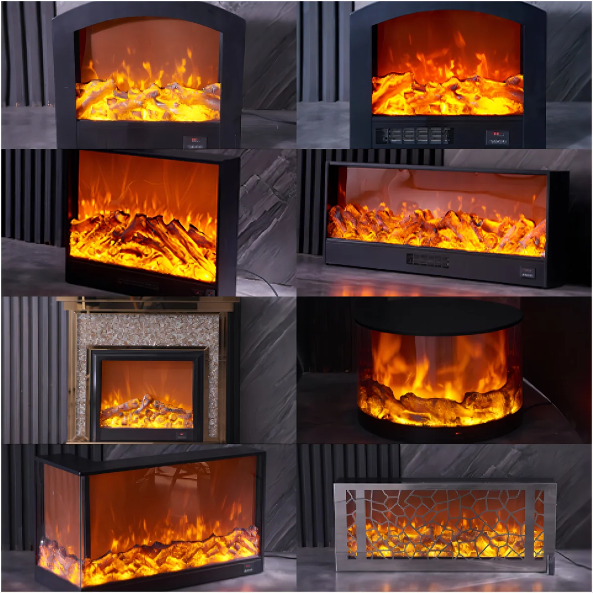 Modern Wall Electrical Heaters Fire Place 3 Sided Electric Fireplaces 7 Colors Led Light Flame Effect