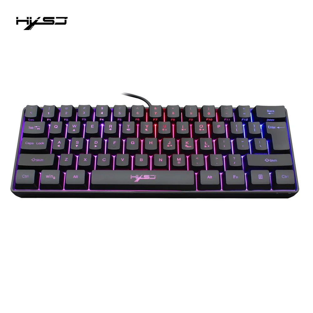 HXSJ 2021 Новый USB Проводная игровая мини клавиатура мембранная RGB подсветкой 61-клавишная ноутбука АБС офисные туфли черного