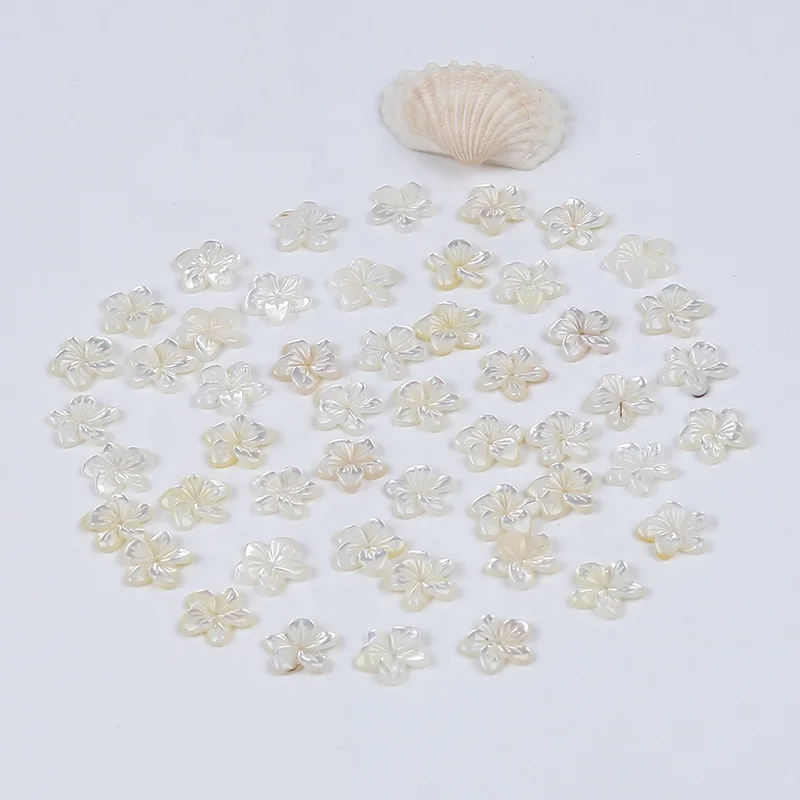 Wholesale Custom Hand Carved Natural Mother Of Pearl Shell Flower Beads For Jewelry Making