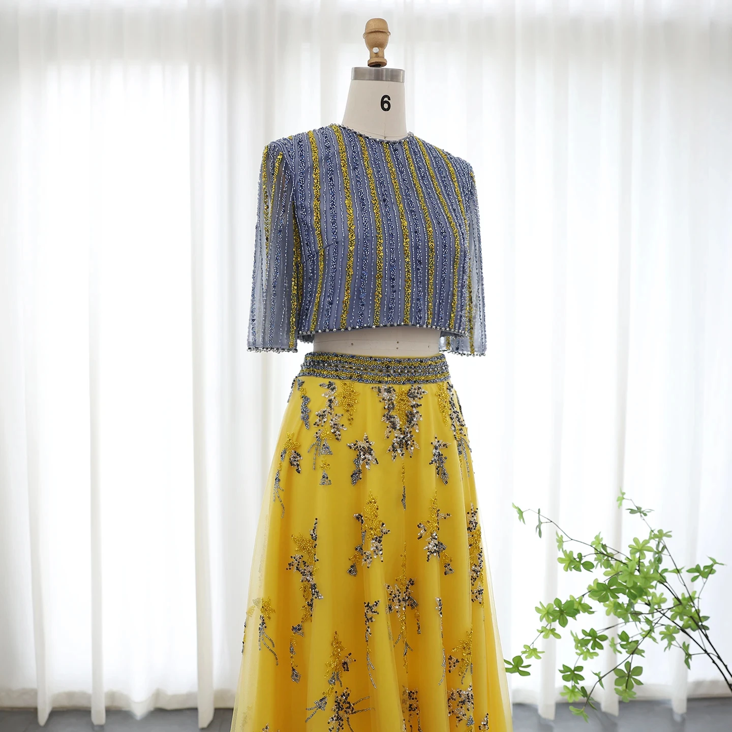 Luxury Dubai Blue Yellow 2 Pieces Evening Dresses for Women Wedding Party Elegant Long Arabic Formal Prom Gown SZ490