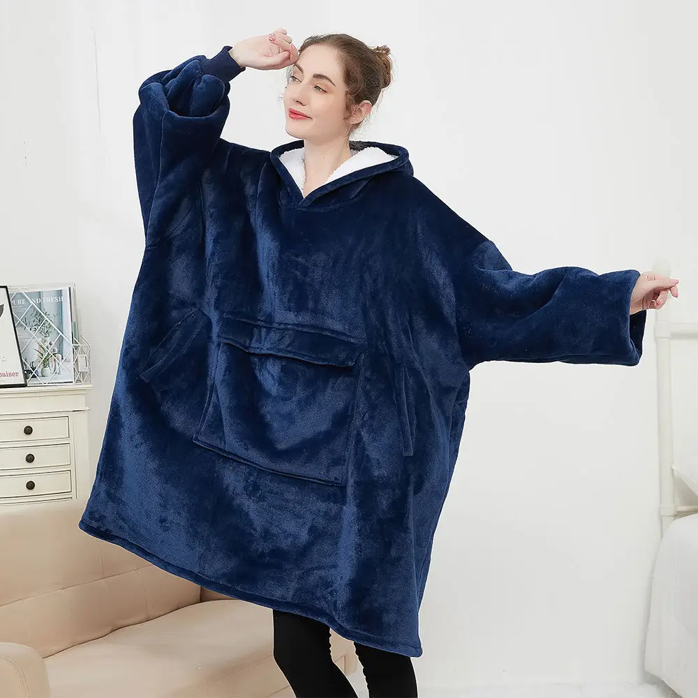 Oversized Nature Wearable Sherpa Home Winter Tv Custom Logo Printed Giant Wearable Cozy Hoodie Blanket