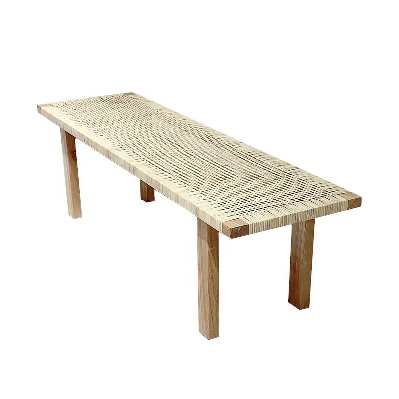 Natural Rattan Cane Woven Wood Platform bench