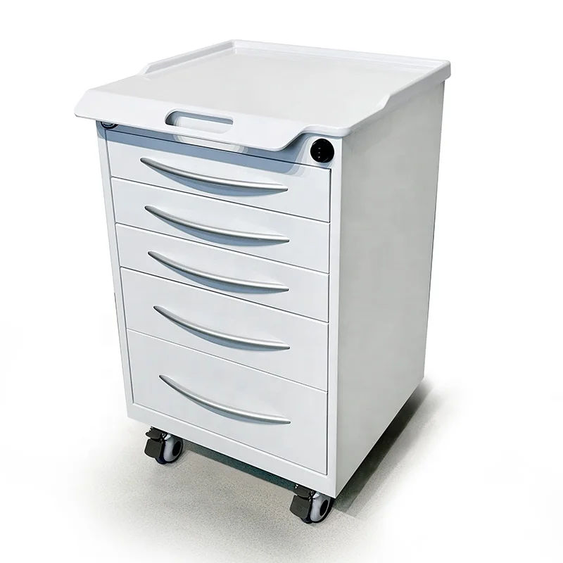 Dental Cabinet Furniture Clinic Mobile Trolley Cart Plated Steel Resin Table Top 5 Drawers Dental Office Cabinet