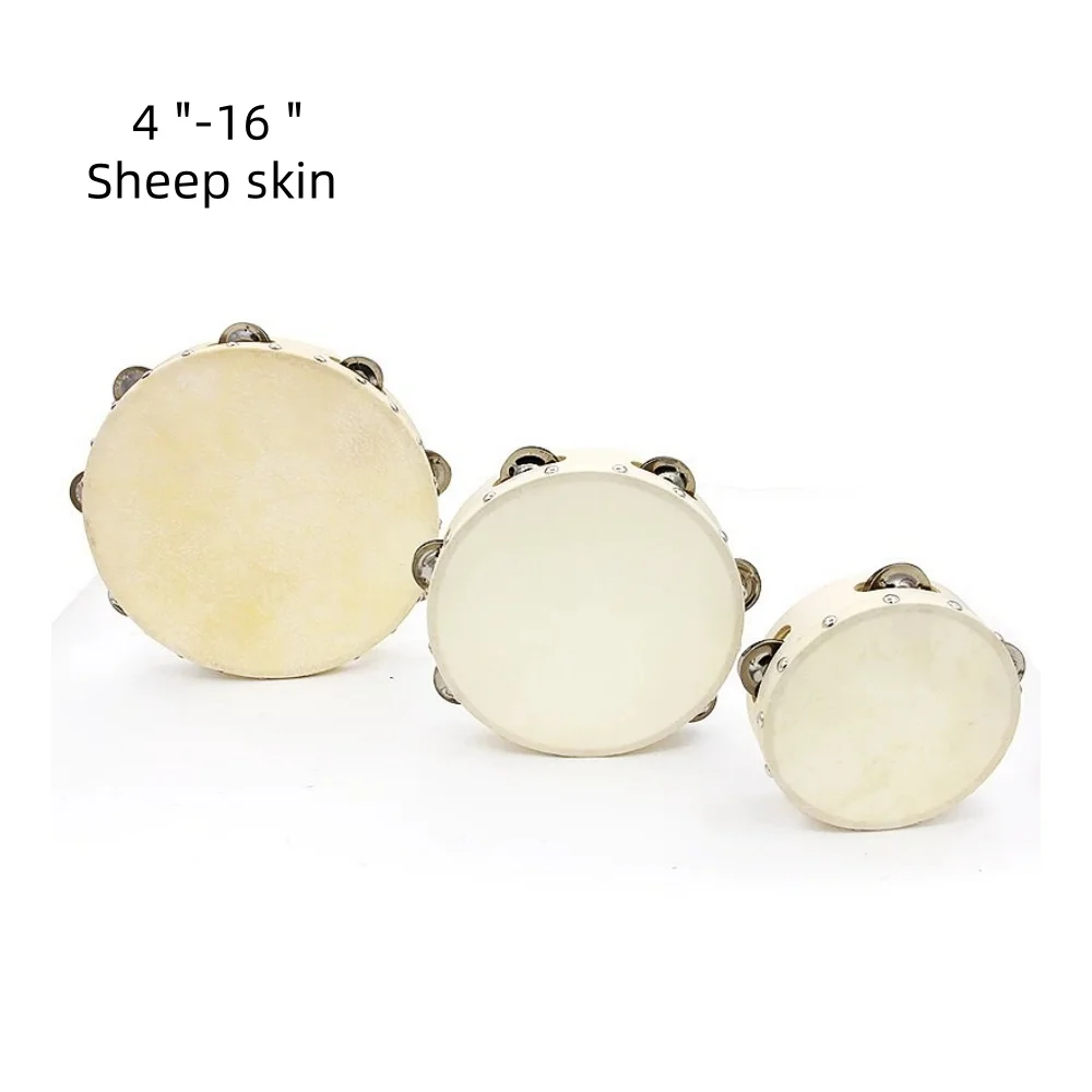 Jelo TB-3 6-Inch Sheepskin Drum Handcrafted Birch Wood Body with Metal Jingles Xylophone Toys Tambourine