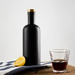Custom Label 375ml 500ml 750ml Matte Black Aspect Liquor Bottle Glass Spirits Bottles with Corks for Whiskey Rum Vodka Wine