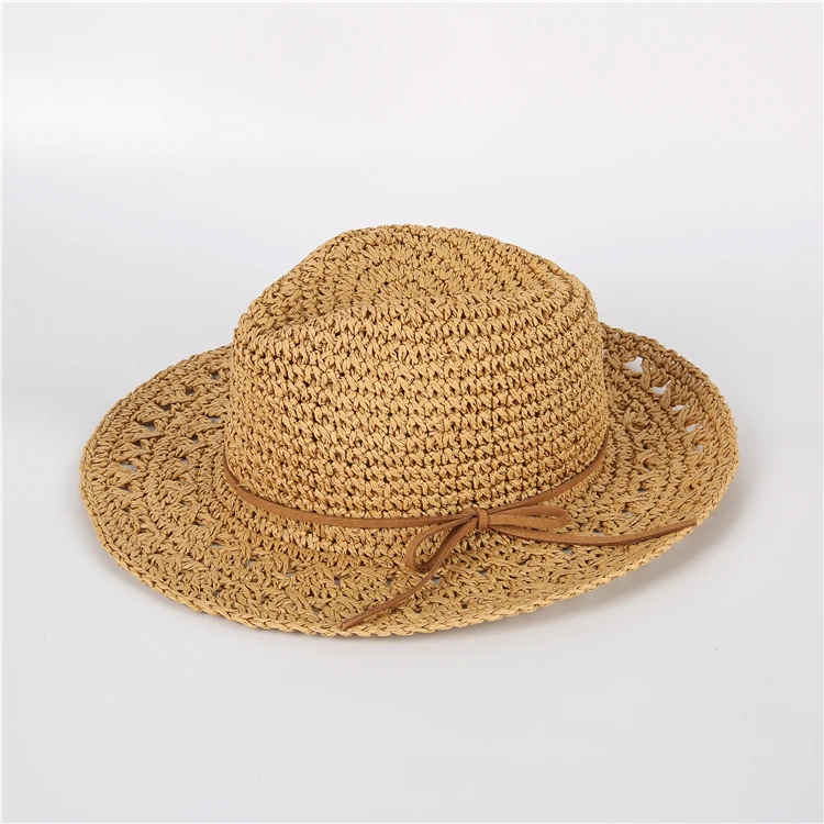 Natural Wide Brim Raffia Straw Floppy Panama Hat Hollow Out Sun Floppy Panama Hat