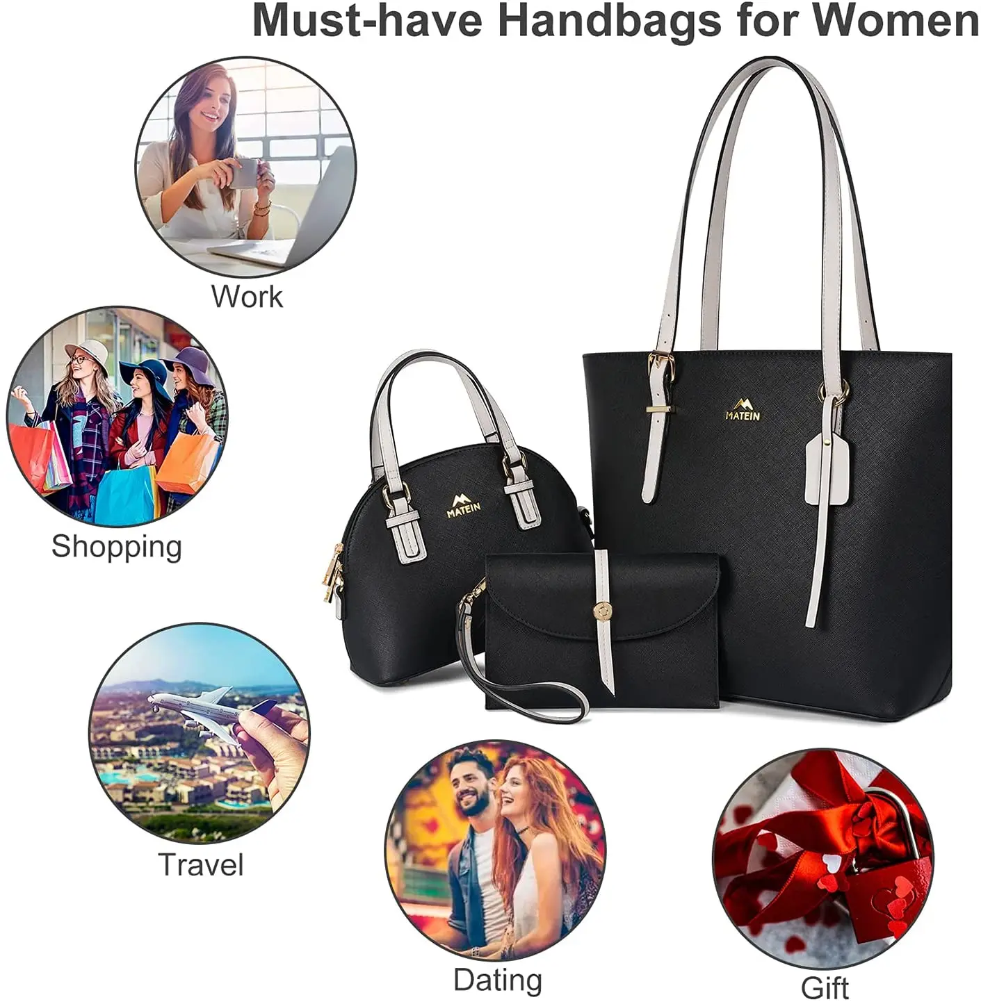 Custom Ladies Girls Purses Original Hot Fashion Luxury Shoulder Messenger PU Leather Crossbody Bags Work Travel 3pcs set Handbag