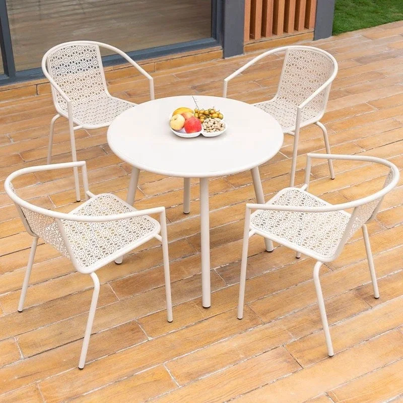 Coffee Shop Table and Chair Waterproof Sun Protection Courtyard Round Table and Chairs Metal Stainless Steel Modern Carbon Steel