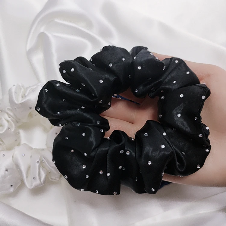 Silk Hair Scrunchies With Crystals 22MM New Fashion Design Silk Hair Ring