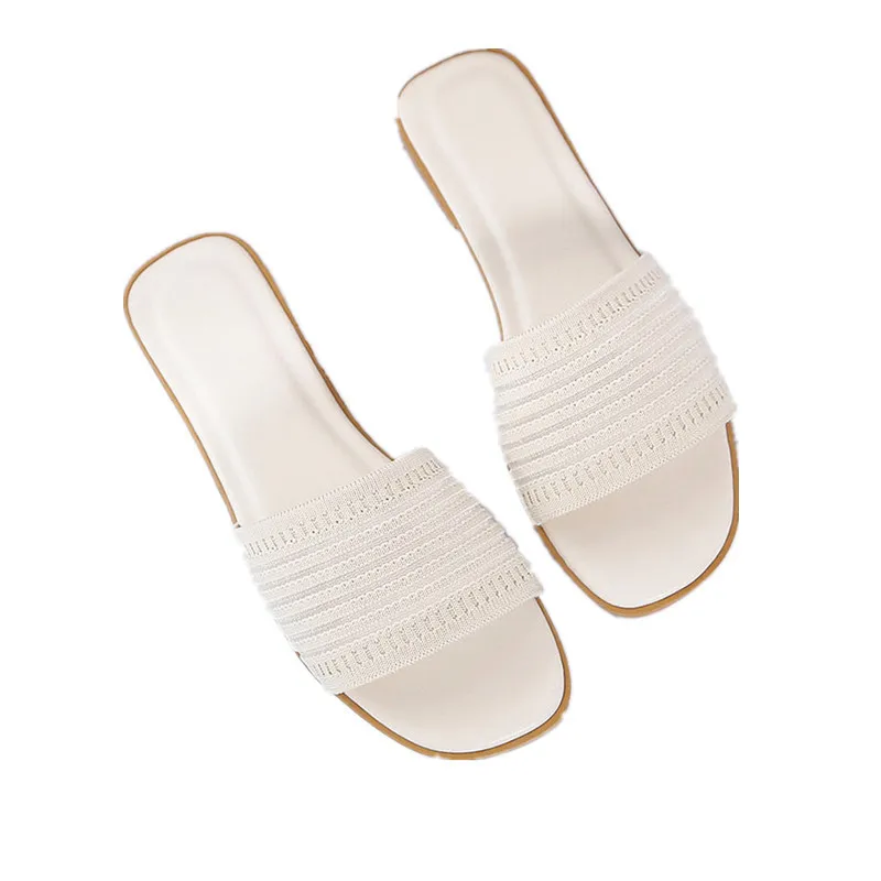 Korean Version Thick Heel Middle Heel One Word Belt Rome Wear Chic Fairy Womens Sandals Logo 2024 New Wholesale Customized