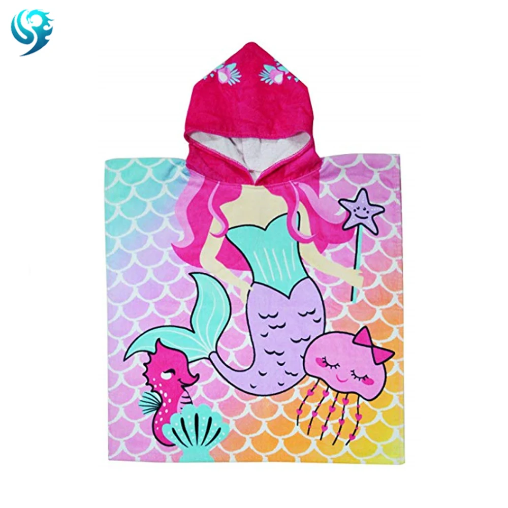 High Quality Microfiber Kids Cartoon Print Poncho Towel for Children Beach Poncho Kids Kids Poncho Wholesale Hooded Towels