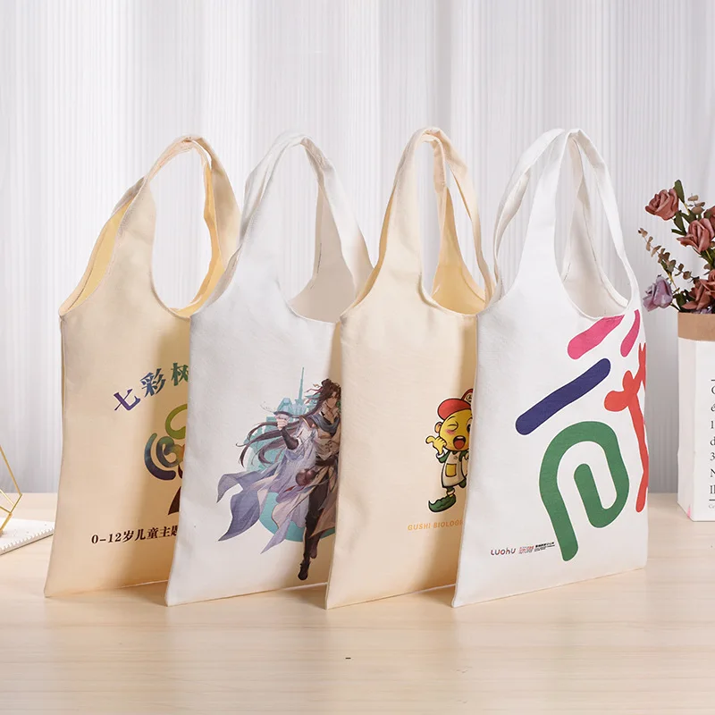 Eco Personalized Design Blank Reusable Shopping Vest Cotton Tote Bag Canvas Tote Bags with Custom Printed Logo for Grocery