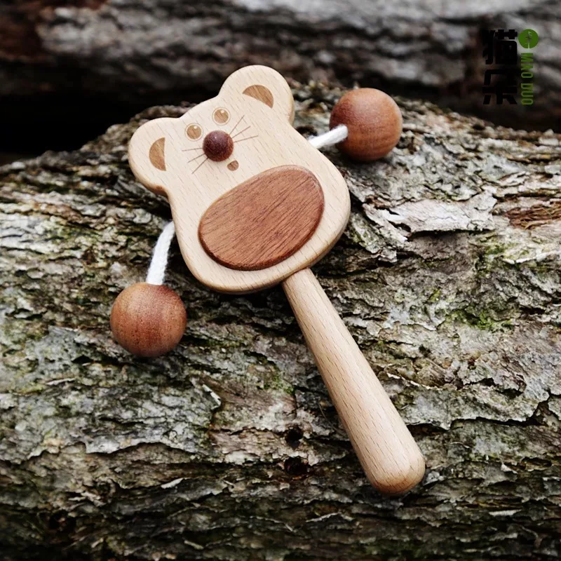 Solid wood rattle beech Soothing Hand ringing newborn toy gift