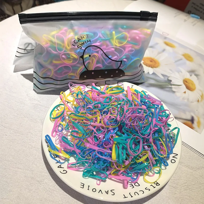 GEERDENG Wholesale 500 Pcs/Set Disposable Hair Tie Colourful Children Headdress High Elasticity Rubber Band Hair Rope Accessory