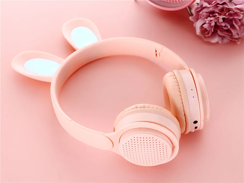New Earphone Cute Rabbit Ear Headphone LED Kids Wireless Headset Earphone with Shining Five-pointed Star Pattern