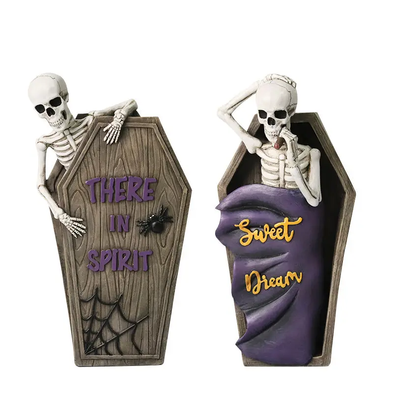 Halloween Skeleton in Coffin Resin Sculpture Halloween Home Decoration Crafts