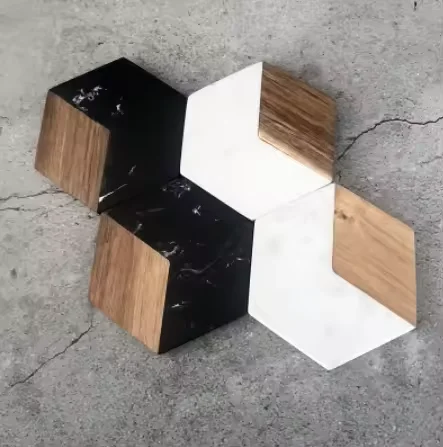 Custom size marble board coaster round and square wooden coasters for drinks cup marble and acacia wood coaster