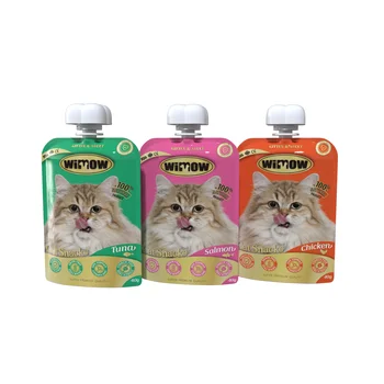Recruit agent OEM ODM free sample wholesale 15g Health and nutrition wet cat food pouch for cat pet treats snacks food wholesale